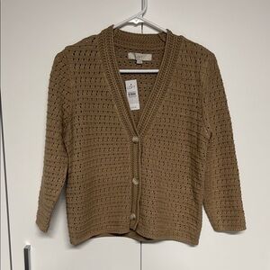 LOFT Tan Cardigan Sweater with Textured Knit NWT